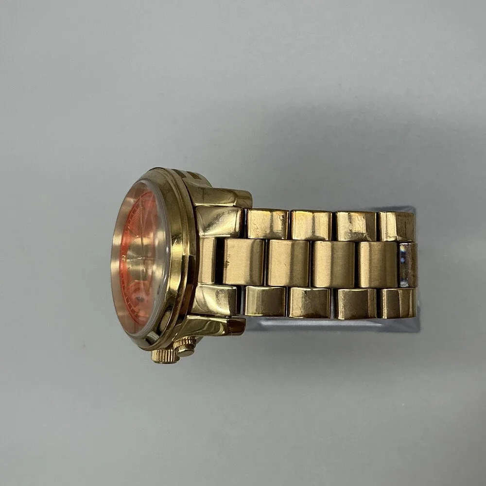 Michael Kors Womens Watch 38mm Orange Gold Tone Chrono Date New Battery 6.75